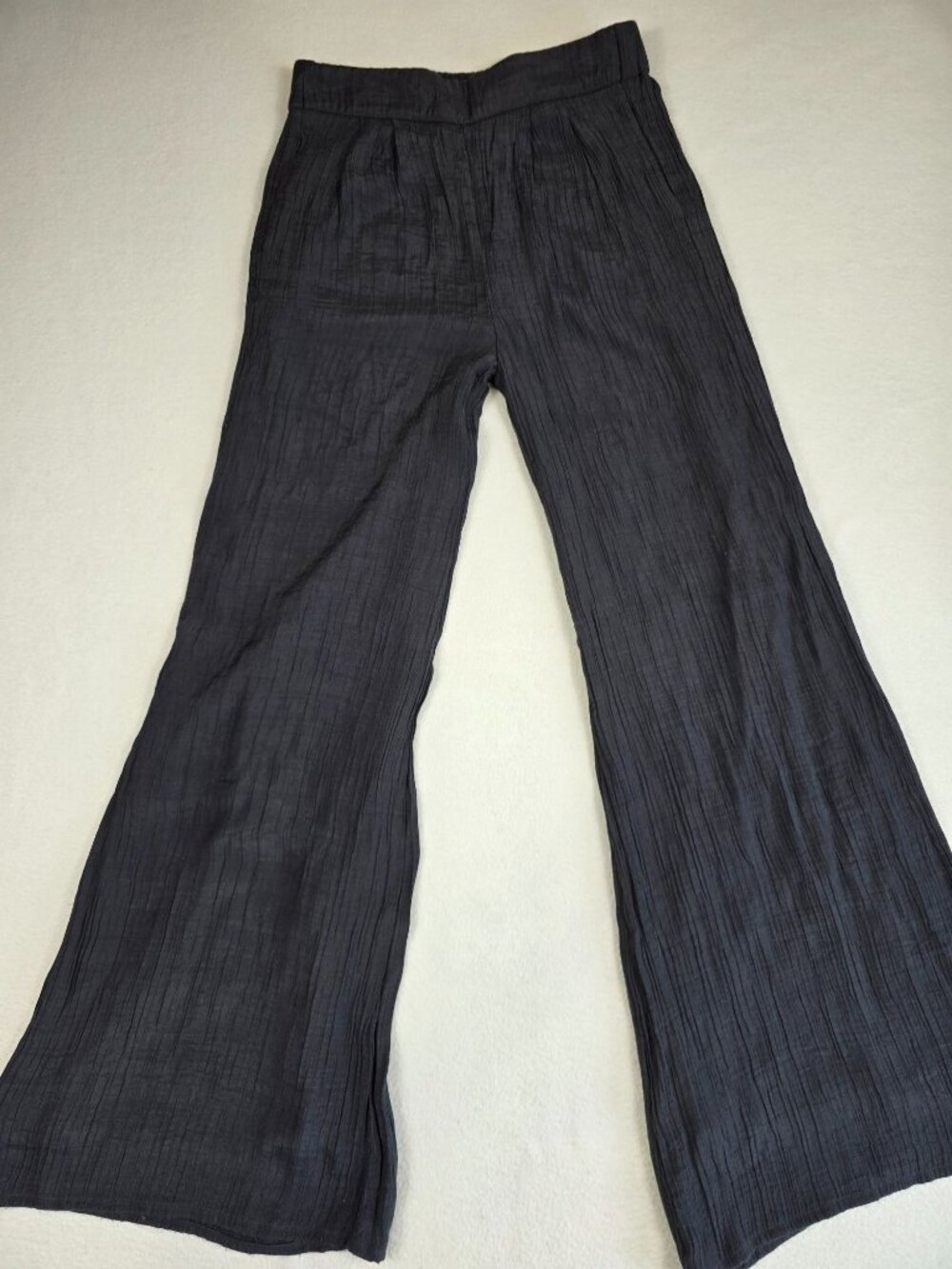 Wonderly Small Grey High Rise Wide-Leg Pull On Pants Crinkle Comfy Cozy